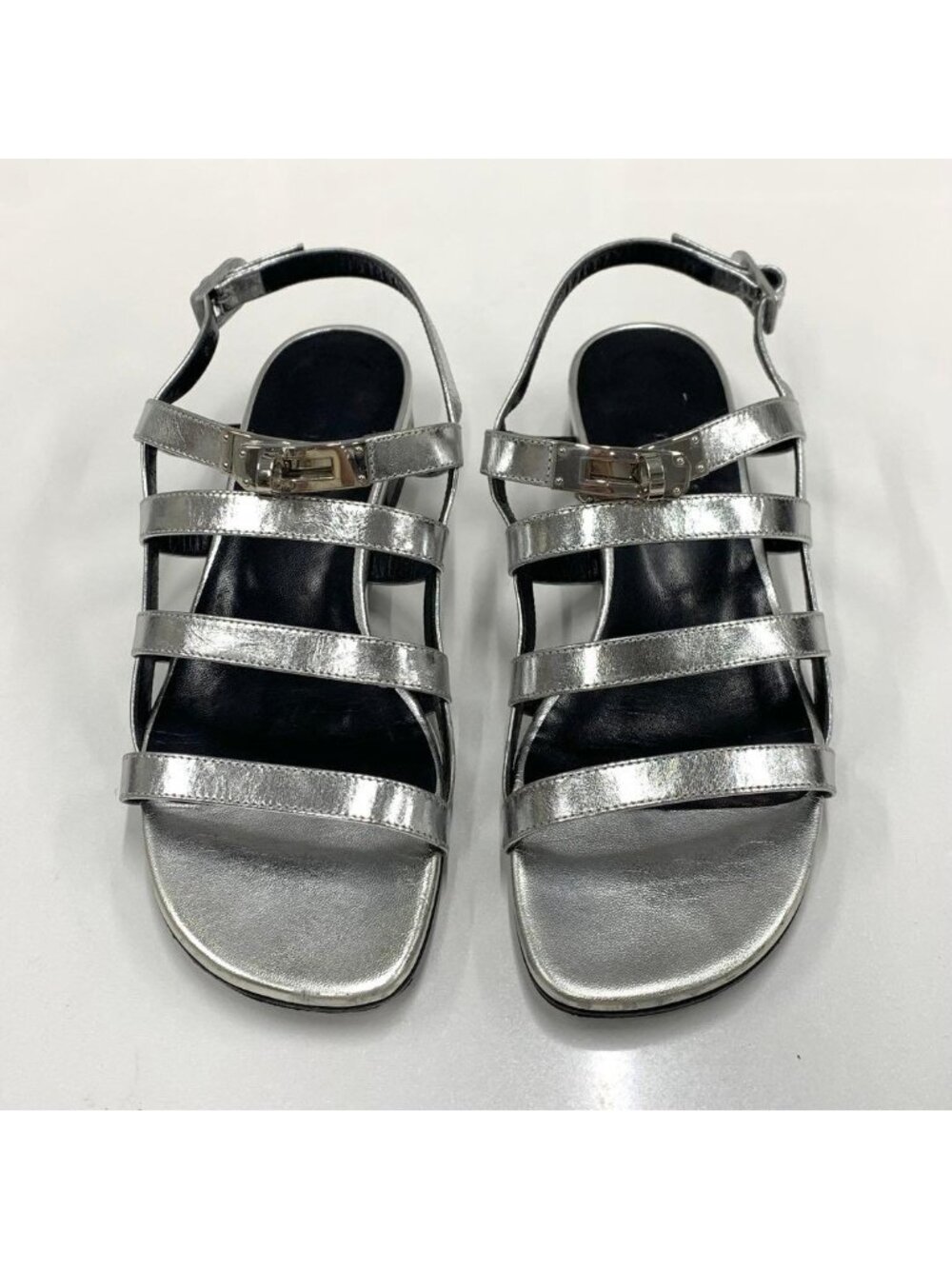 Hermes Transat Leather Kelly Hardware Sandals Silver - Picture 2 of 10